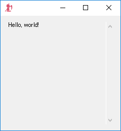 ウインドウで「Hello, world!」